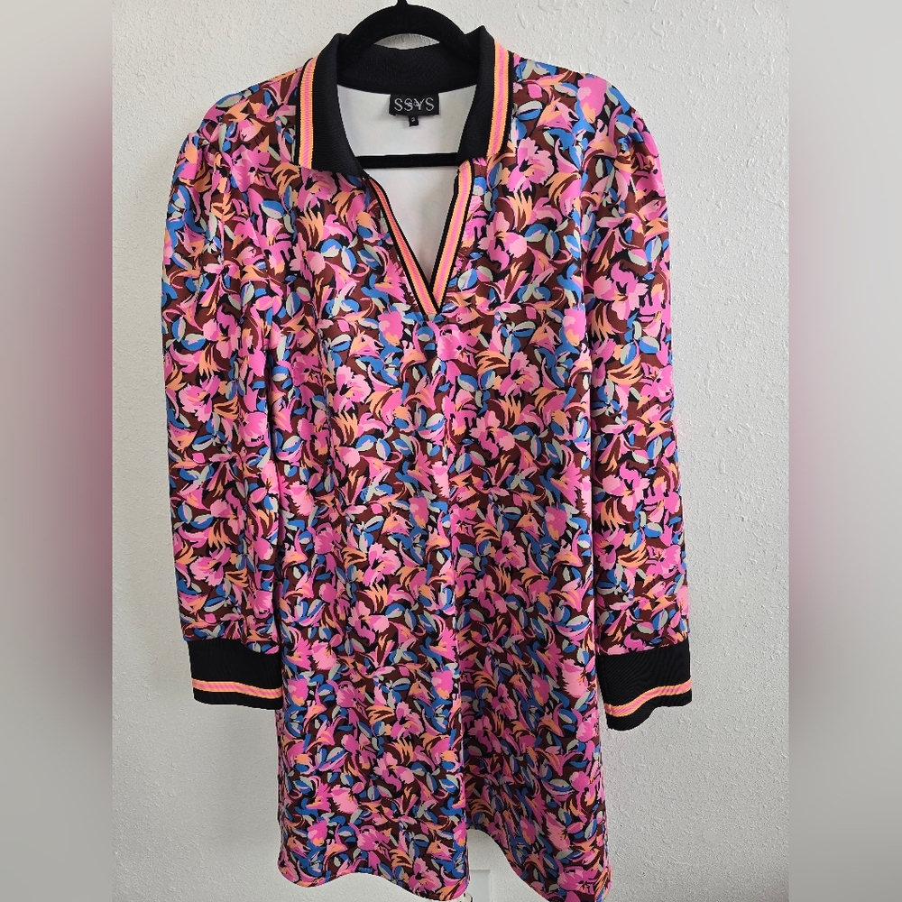 Floral Long Sleeve Dress - Pink and Black - Picture 6 of 11